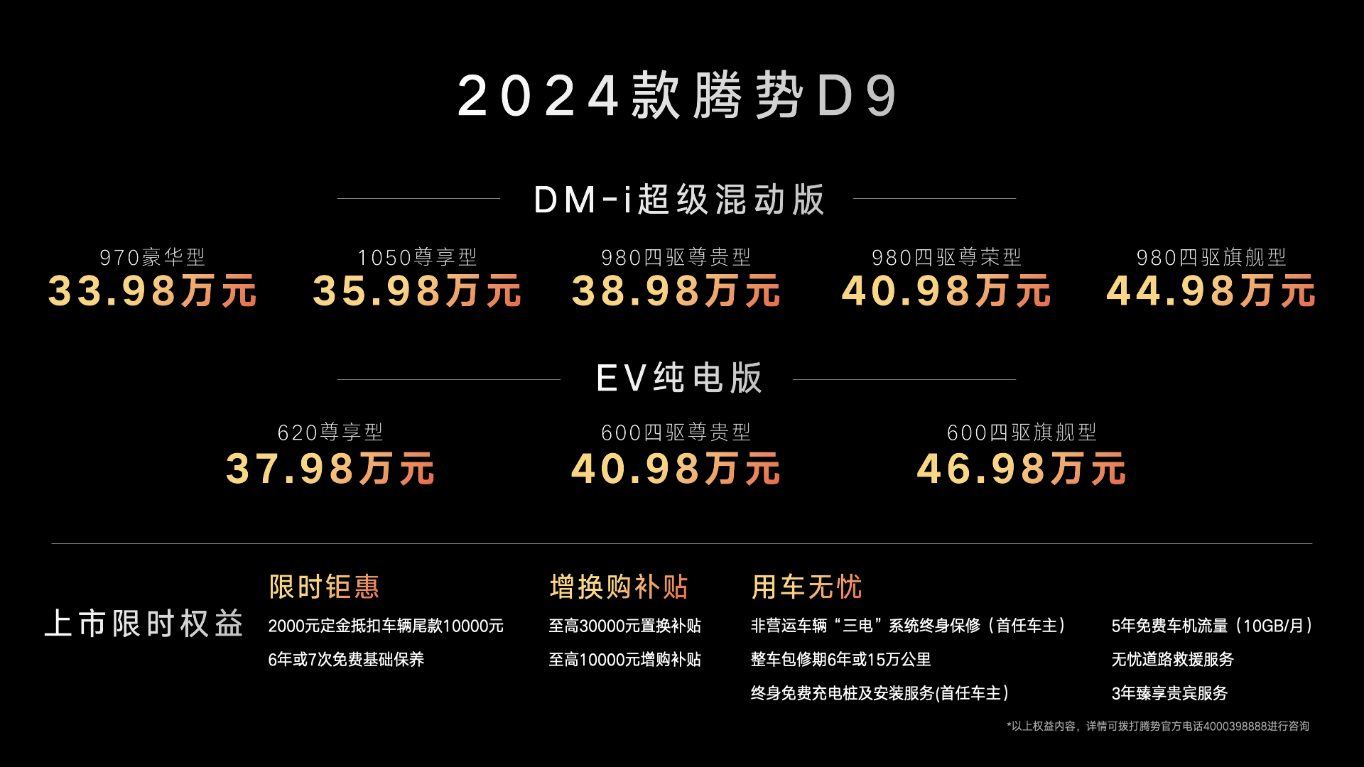 新能源MPV销冠升级上市 2024款腾势D9售价33.98万元起